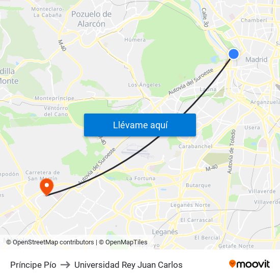 Príncipe Pío to Universidad Rey Juan Carlos map