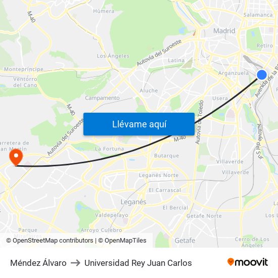 Méndez Álvaro to Universidad Rey Juan Carlos map