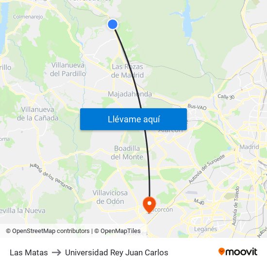 Las Matas to Universidad Rey Juan Carlos map
