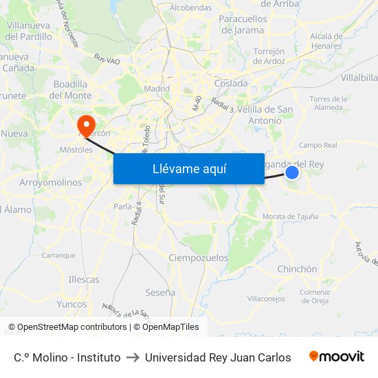 C.º Molino - Instituto to Universidad Rey Juan Carlos map