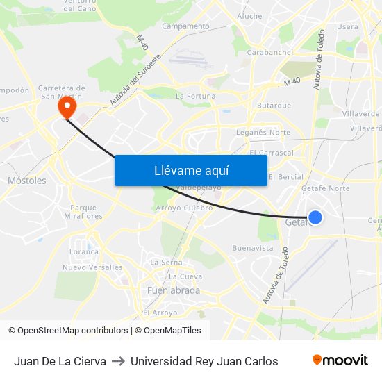 Juan De La Cierva to Universidad Rey Juan Carlos map