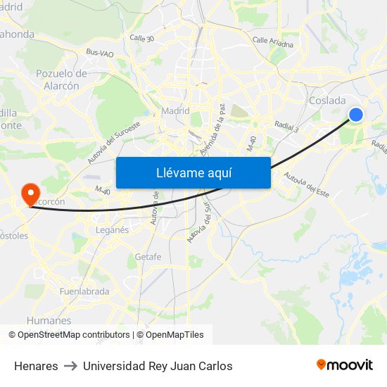 Henares to Universidad Rey Juan Carlos map