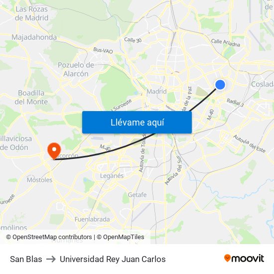 San Blas to Universidad Rey Juan Carlos map