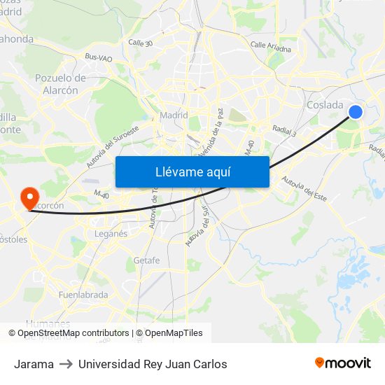 Jarama to Universidad Rey Juan Carlos map