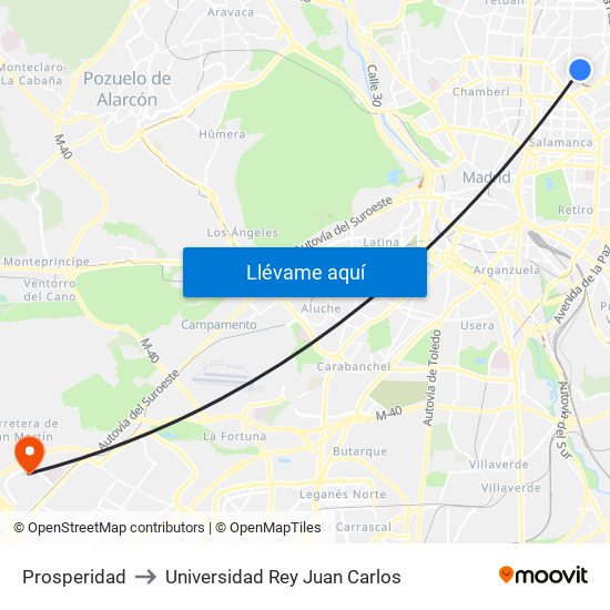 Prosperidad to Universidad Rey Juan Carlos map