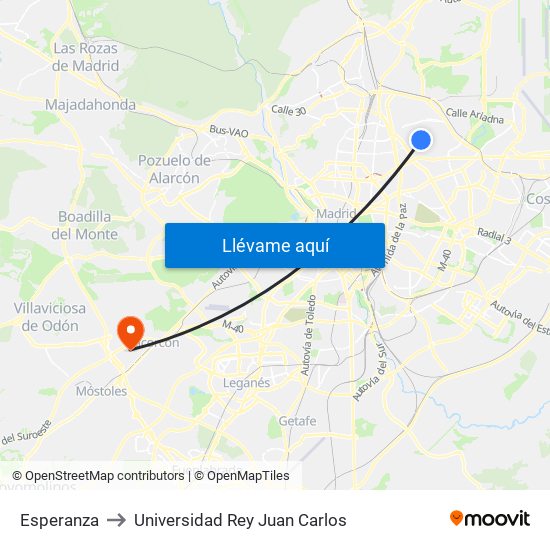 Esperanza to Universidad Rey Juan Carlos map