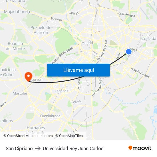 San Cipriano to Universidad Rey Juan Carlos map