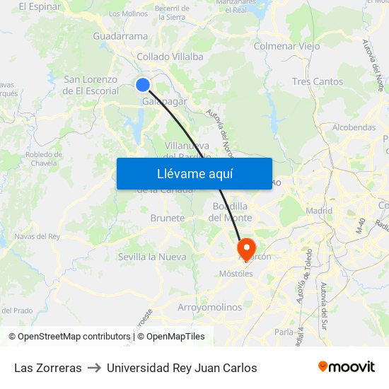 Las Zorreras to Universidad Rey Juan Carlos map