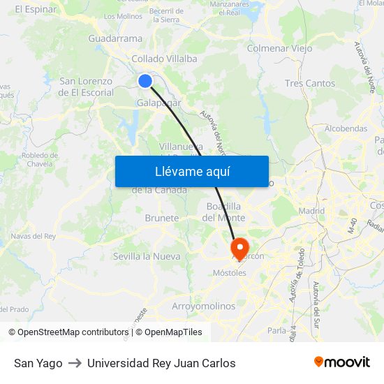 San Yago to Universidad Rey Juan Carlos map