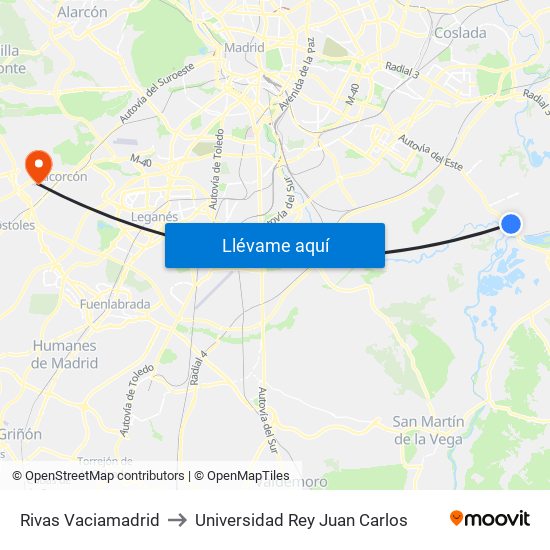 Rivas Vaciamadrid to Universidad Rey Juan Carlos map
