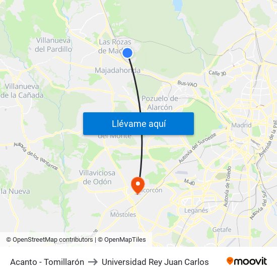 Acanto - Tomillarón to Universidad Rey Juan Carlos map