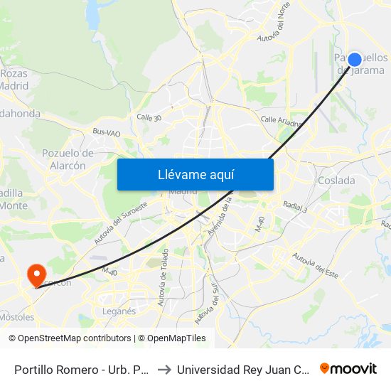 Portillo Romero - Urb. Pulido to Universidad Rey Juan Carlos map