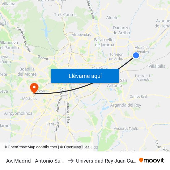 Av. Madrid - Antonio Suárez to Universidad Rey Juan Carlos map
