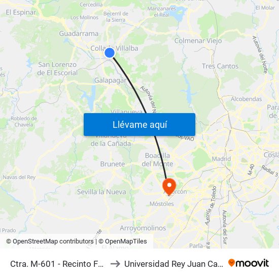 Ctra. M-601 - Recinto Ferial to Universidad Rey Juan Carlos map