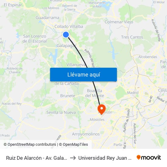 Ruiz De Alarcón - Av. Galapagar to Universidad Rey Juan Carlos map