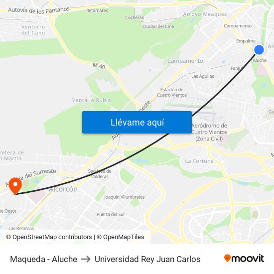 Maqueda - Aluche to Universidad Rey Juan Carlos map