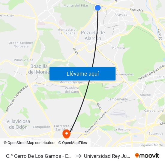 C.º Cerro De Los Gamos - Est. El Barrial to Universidad Rey Juan Carlos map