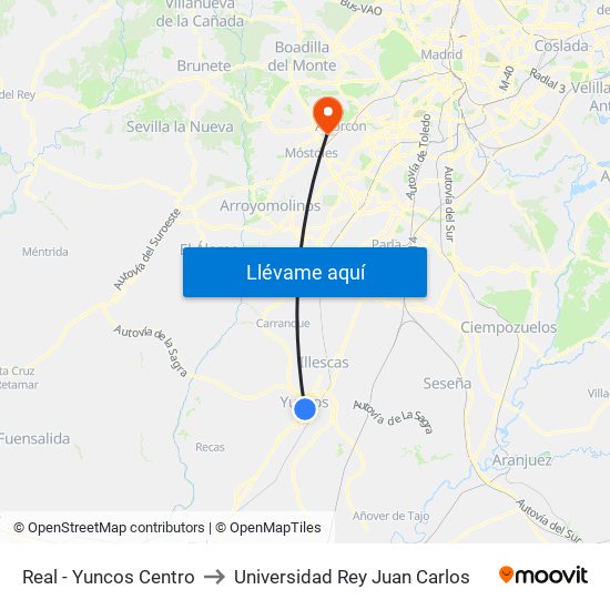 Calle Real / Centro, Yuncos to Universidad Rey Juan Carlos map