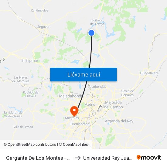Garganta De Los Montes - San Isidro to Universidad Rey Juan Carlos map