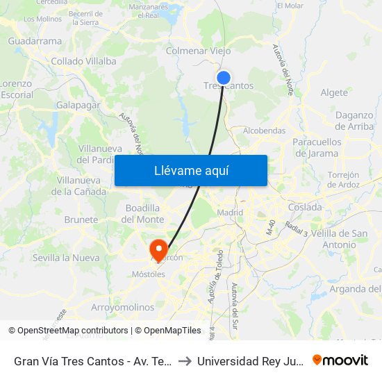 Gran Vía Tres Cantos - Av. Teresa Calcuta to Universidad Rey Juan Carlos map