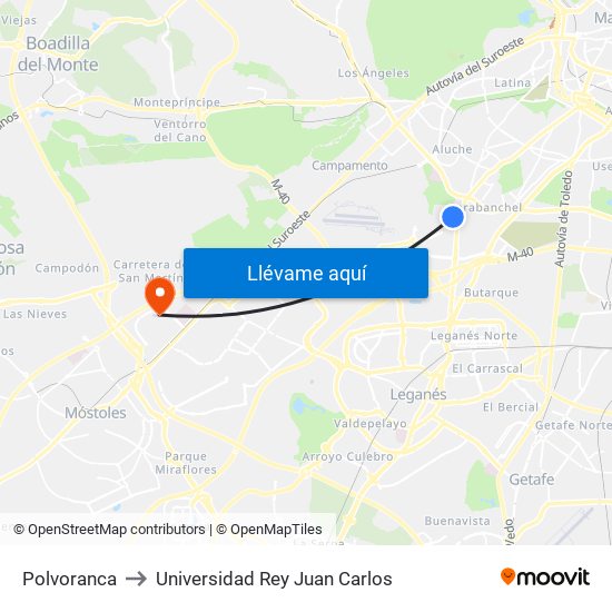 Polvoranca to Universidad Rey Juan Carlos map
