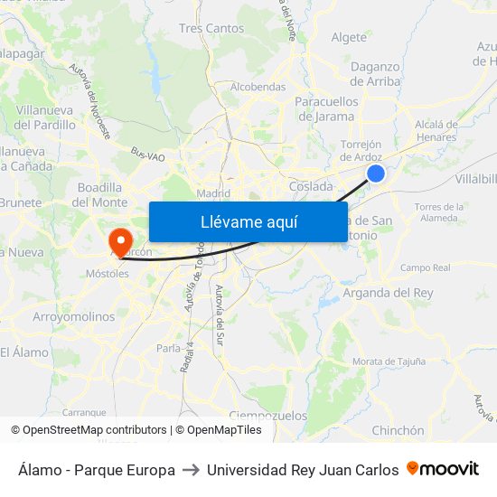 Álamo - Parque Europa to Universidad Rey Juan Carlos map