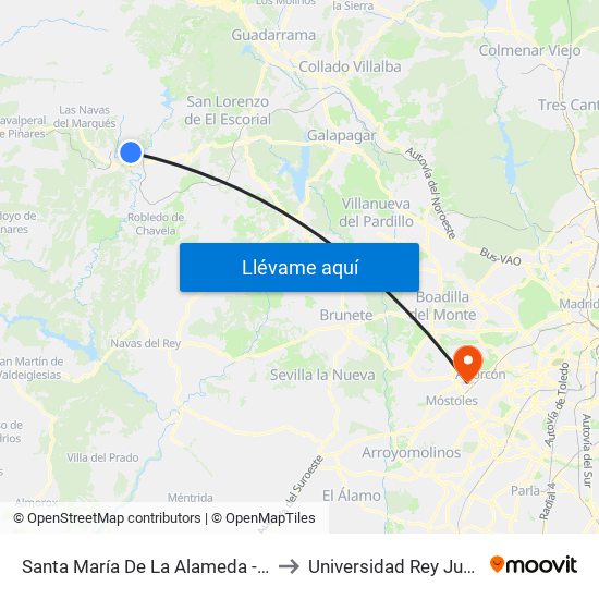 Santa María De La Alameda - Peguerinos to Universidad Rey Juan Carlos map