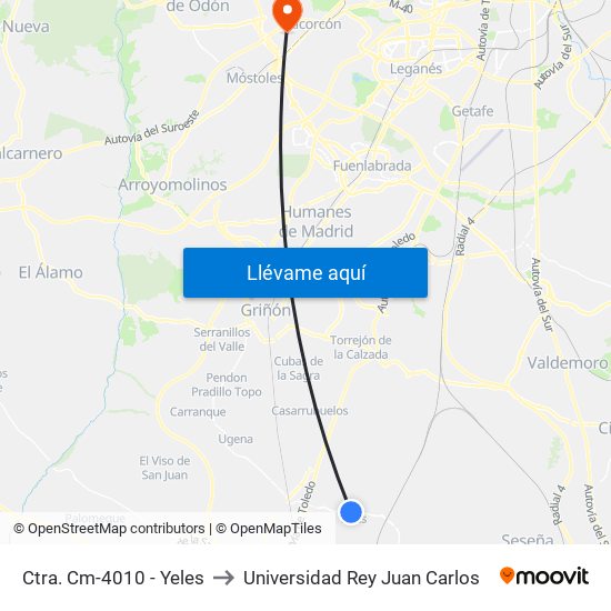Ctra. Cm-4010 - Yeles to Universidad Rey Juan Carlos map