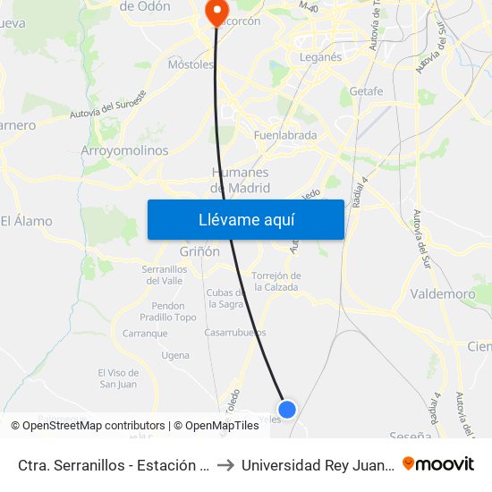 Ctra. Serranillos / Estación De Yeles, Yeles to Universidad Rey Juan Carlos map