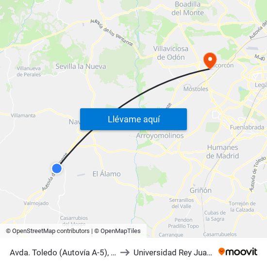Avda. Toledo (Autovía A-5), Urb. Fado to Universidad Rey Juan Carlos map