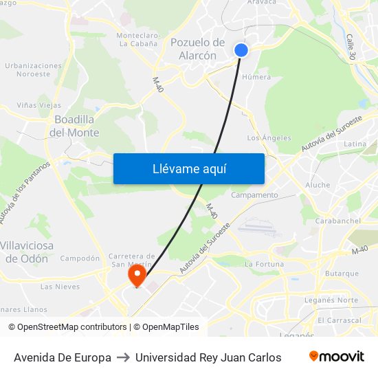 Avenida De Europa to Universidad Rey Juan Carlos map