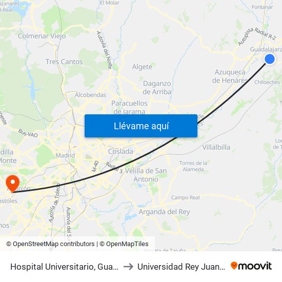 Hospital Universitario, Guadalajara to Universidad Rey Juan Carlos map