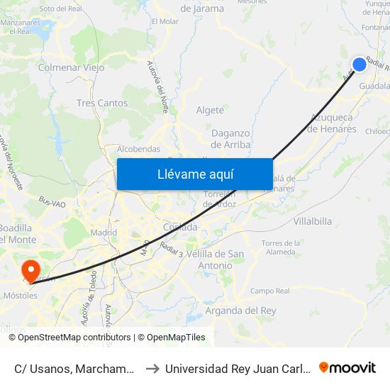 C/ Usanos, Marchamalo to Universidad Rey Juan Carlos map