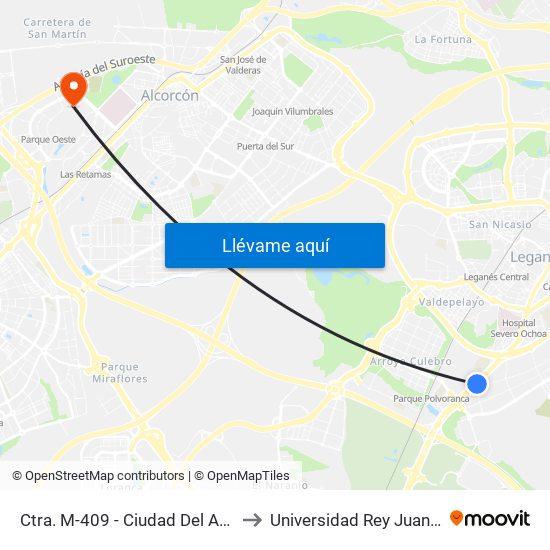 Ctra. M-409 - Ciudad Del Automóvil to Universidad Rey Juan Carlos map