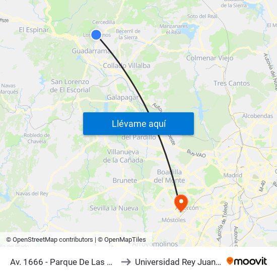 Av. 1666 - Parque De Las Cigüeñas to Universidad Rey Juan Carlos map