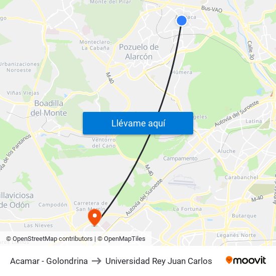 Acamar - Golondrina to Universidad Rey Juan Carlos map
