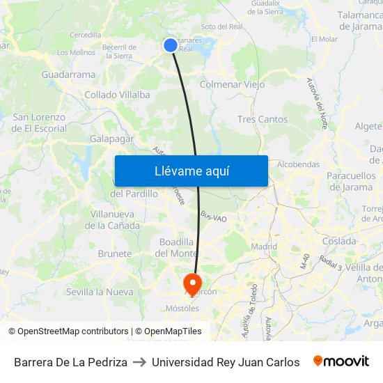 Barrera De La Pedriza to Universidad Rey Juan Carlos map