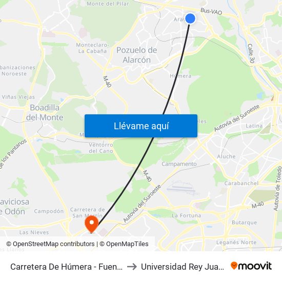 Carretera De Húmera - Fuente Del Rey to Universidad Rey Juan Carlos map