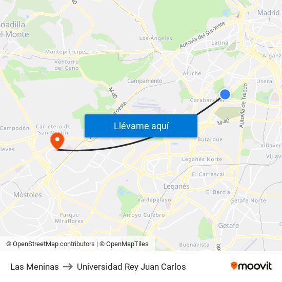 Las Meninas to Universidad Rey Juan Carlos map
