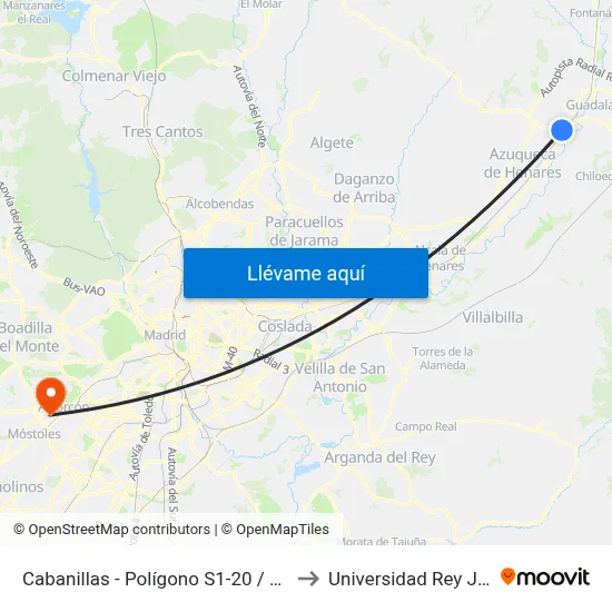 Cabanillas - Polígono S1-20 / Avda. La Veguilla to Universidad Rey Juan Carlos map