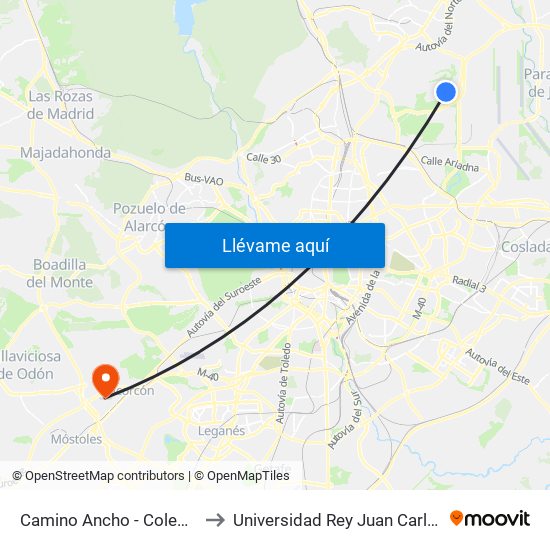 Camino Ancho - Colegio to Universidad Rey Juan Carlos map
