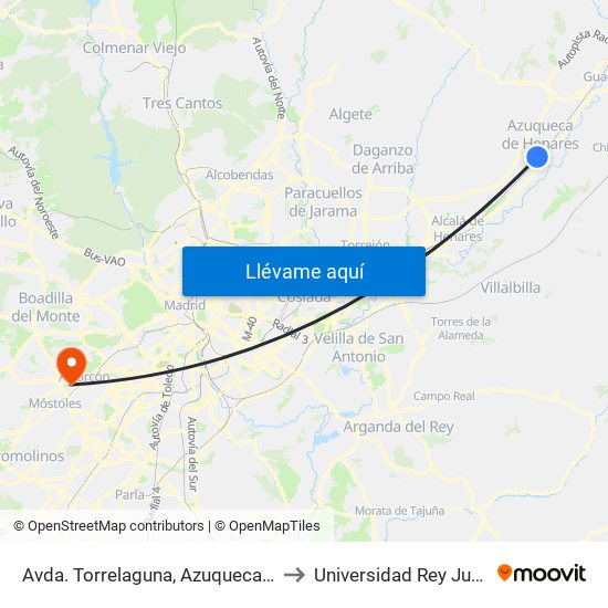 Avda. Torrelaguna, Azuqueca De Henares to Universidad Rey Juan Carlos map