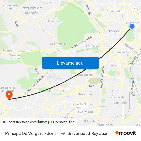 Príncipe De Vergara - Jorge Juan to Universidad Rey Juan Carlos map