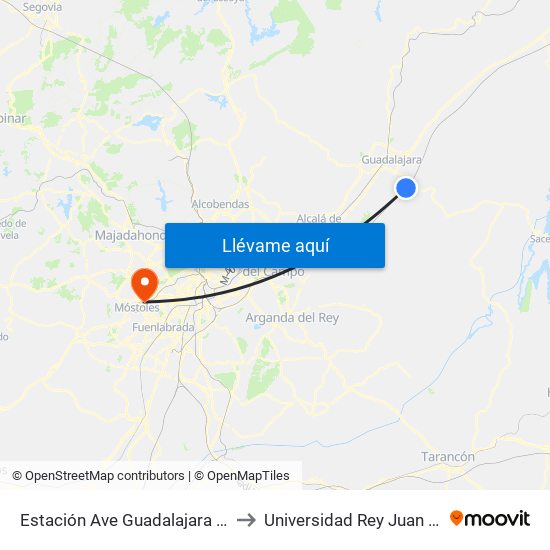 Estación Ave Guadalajara - Yebes to Universidad Rey Juan Carlos map