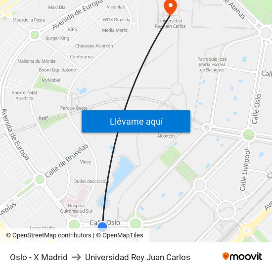 Oslo - X Madrid to Universidad Rey Juan Carlos map