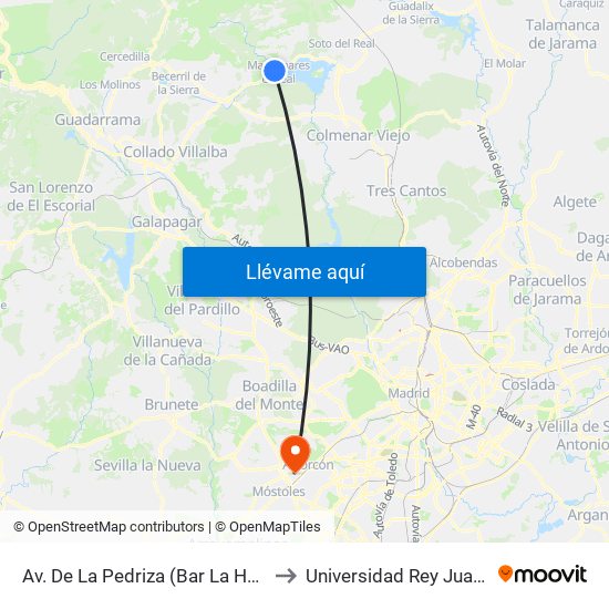 Av. De La Pedriza (Bar La Hora Joven) to Universidad Rey Juan Carlos map