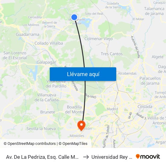 Av. De La Pedriza, Esq. Calle Montañero (Camping) to Universidad Rey Juan Carlos map
