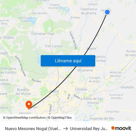 Nuevo Mesones Nogal (Vuelta), El Casar to Universidad Rey Juan Carlos map