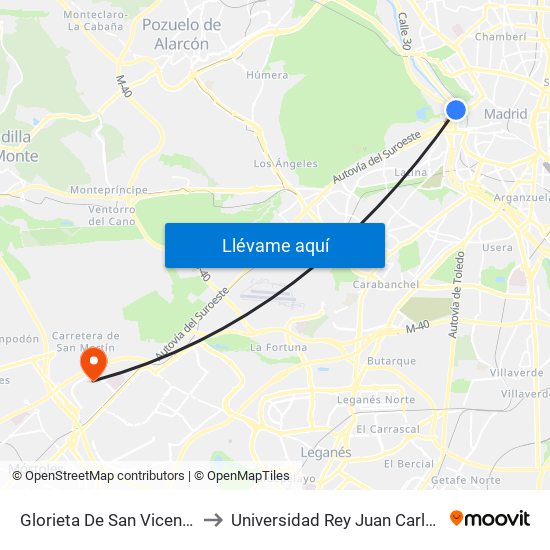 Glorieta De San Vicente to Universidad Rey Juan Carlos map