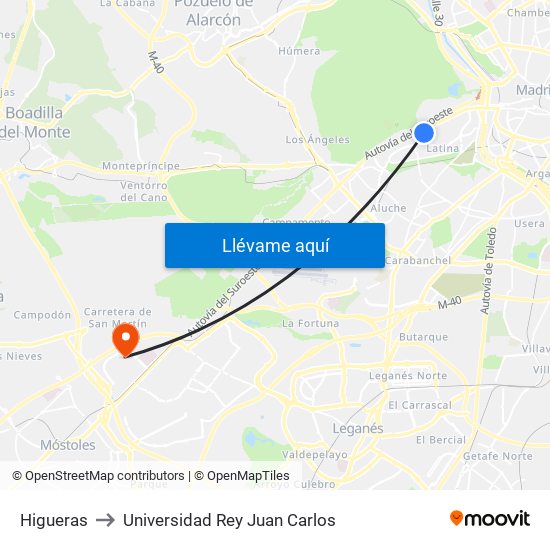Higueras to Universidad Rey Juan Carlos map